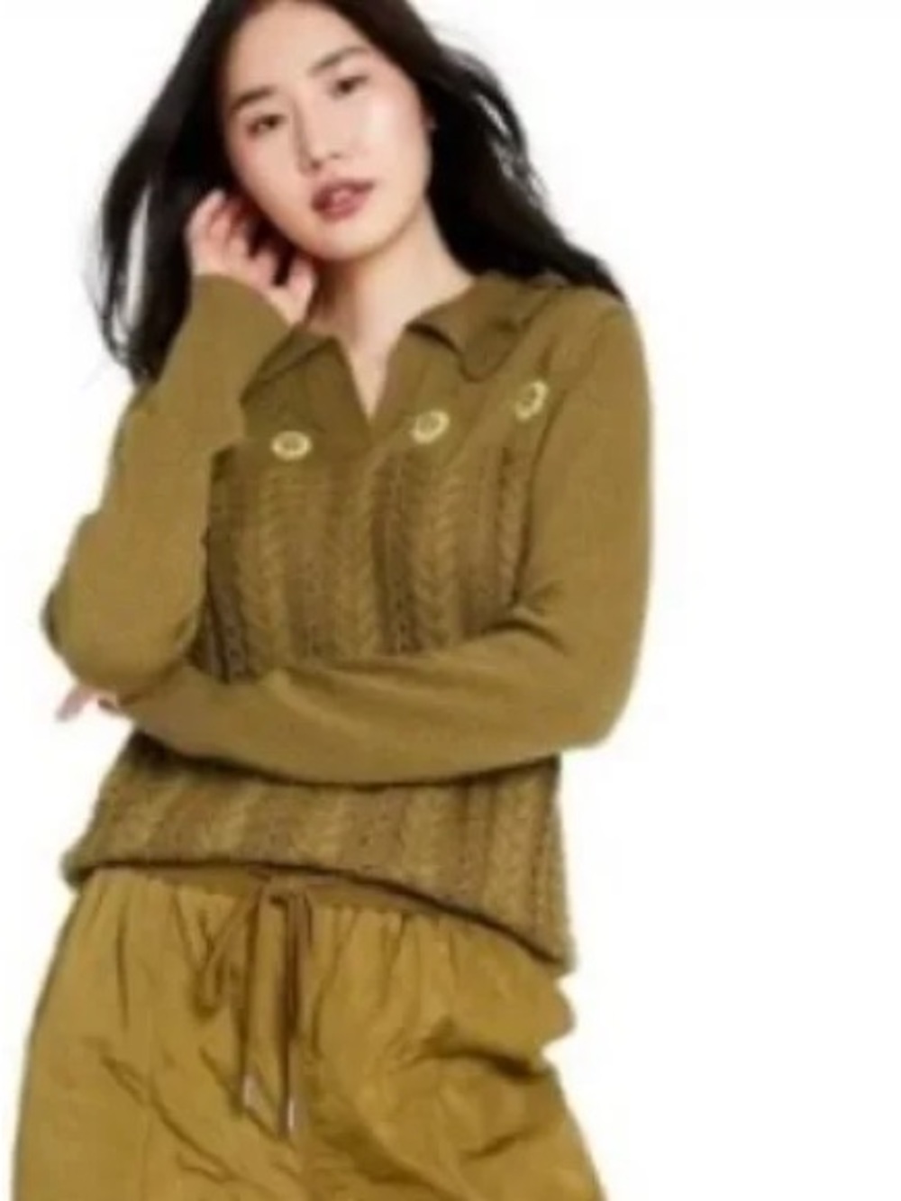 Sandy Liang Olive Cowl Neck Sweater